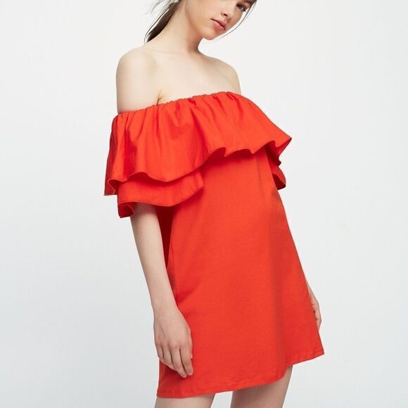Pull & Bear Orange Off-the-Shoulder Dress - Picture 2 of 2